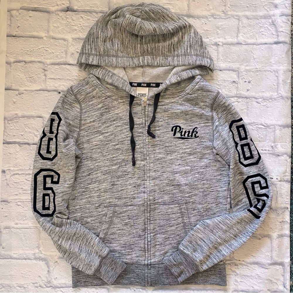 VS PINK heathered grey 86 hoodie with zipper